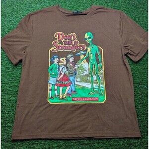 Romwe Dont Talk To Strangers Graphic T-Shirt Brown